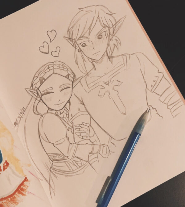 Link and Zelda Pencil Sketch